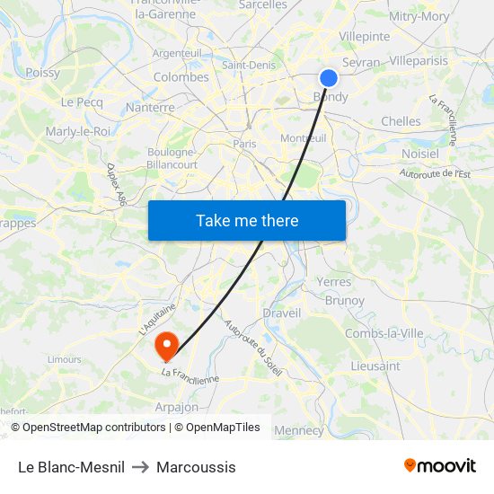 Le Blanc-Mesnil to Marcoussis map