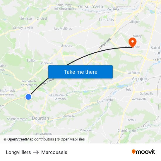 Longvilliers to Marcoussis map