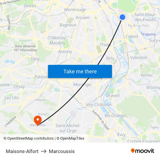 Maisons-Alfort to Marcoussis map