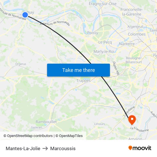 Mantes-La-Jolie to Marcoussis map