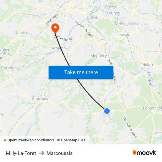 Milly-La-Foret to Marcoussis map