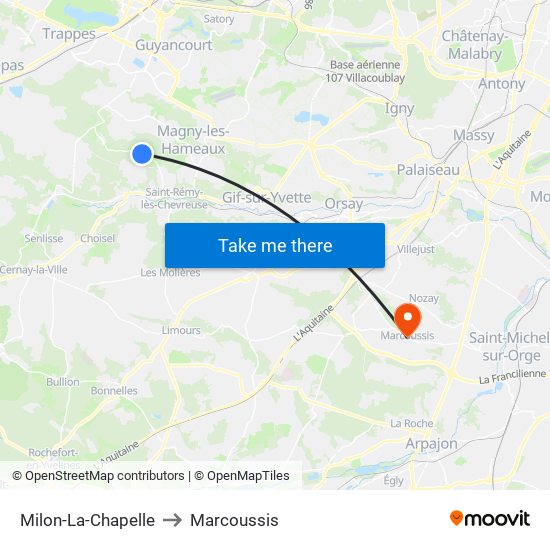 Milon-La-Chapelle to Marcoussis map