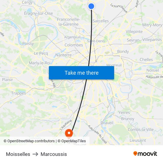 Moisselles to Marcoussis map