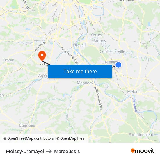 Moissy-Cramayel to Marcoussis map