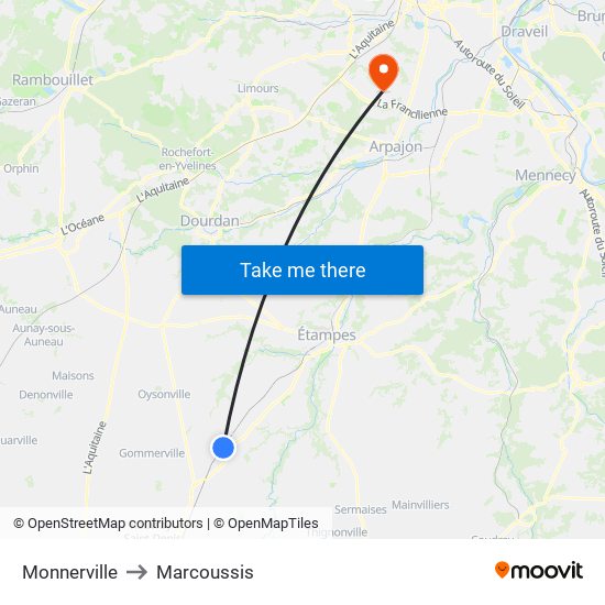 Monnerville to Marcoussis map