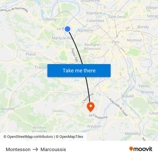 Montesson to Marcoussis map