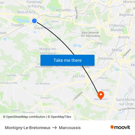 Montigny-Le-Bretonneux to Marcoussis map