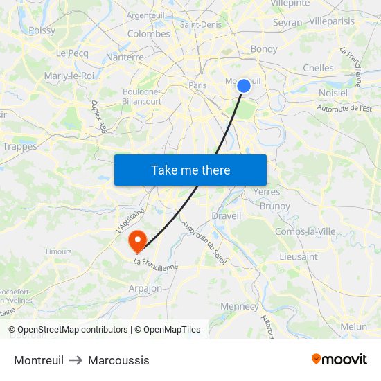 Montreuil to Marcoussis map