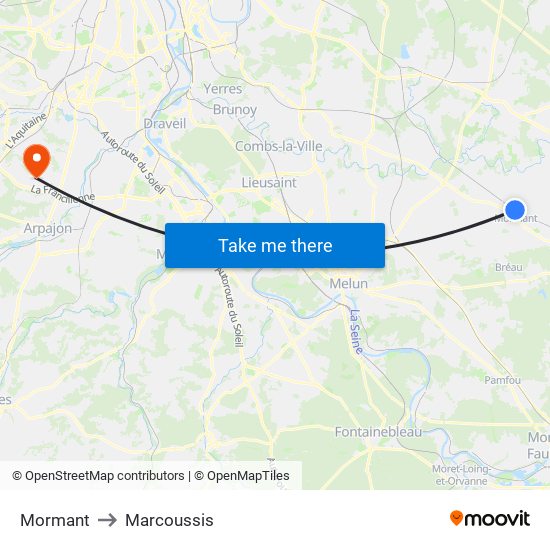 Mormant to Marcoussis map