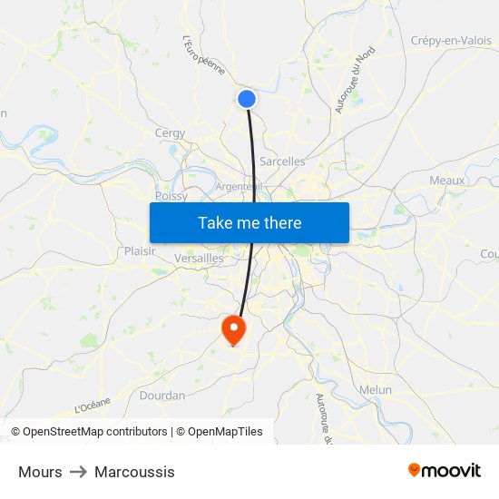 Mours to Marcoussis map