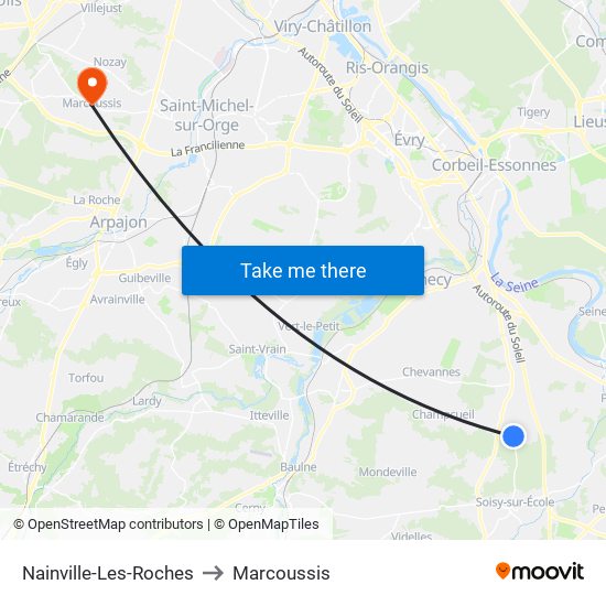 Nainville-Les-Roches to Marcoussis map