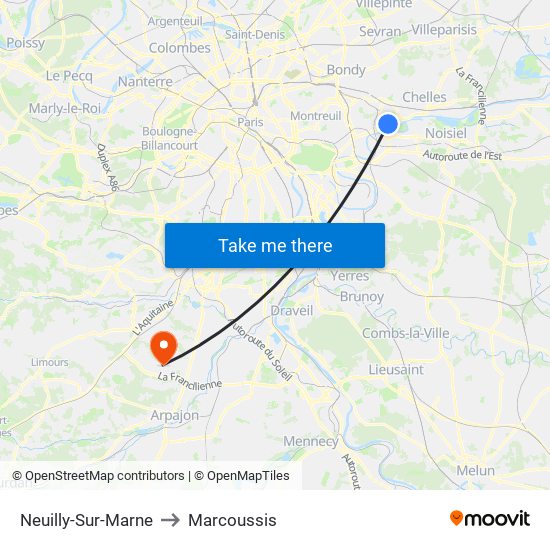 Neuilly-Sur-Marne to Marcoussis map