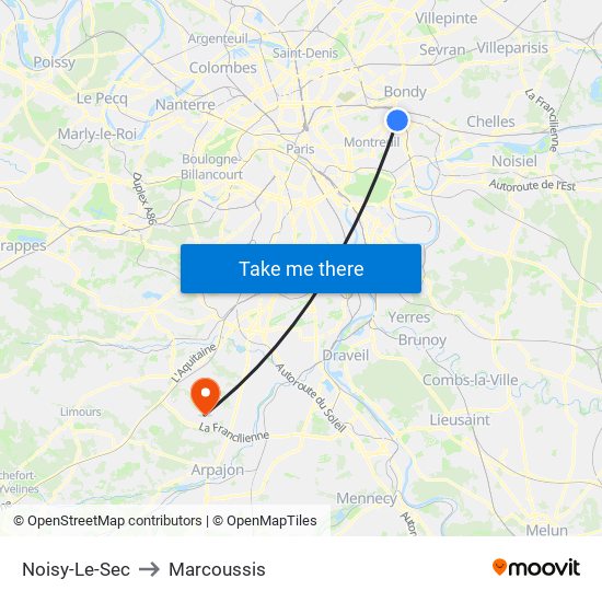 Noisy-Le-Sec to Marcoussis map