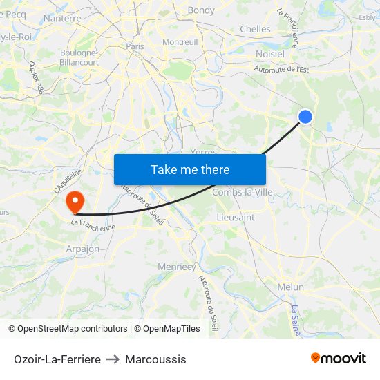 Ozoir-La-Ferriere to Marcoussis map
