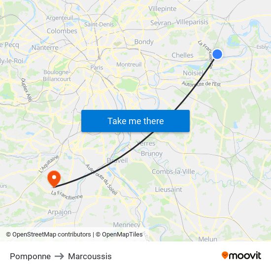 Pomponne to Marcoussis map