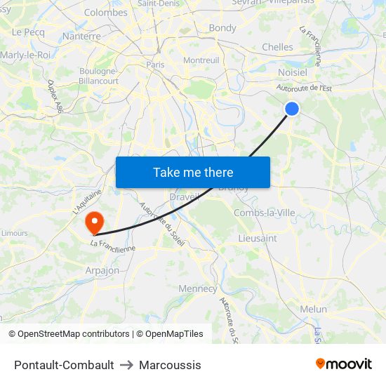 Pontault-Combault to Marcoussis map