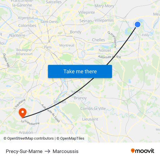 Precy-Sur-Marne to Marcoussis map