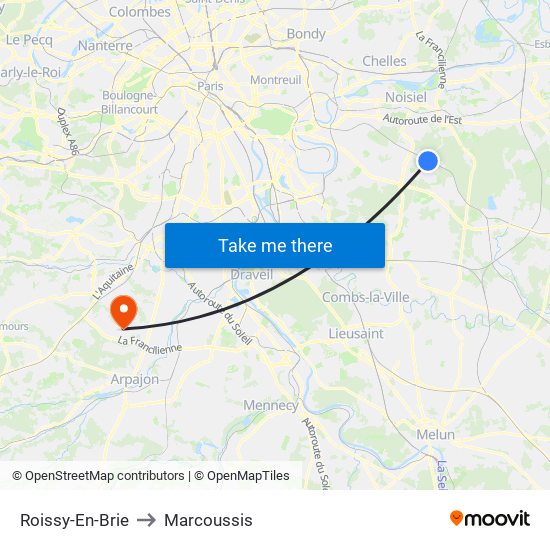 Roissy-En-Brie to Marcoussis map