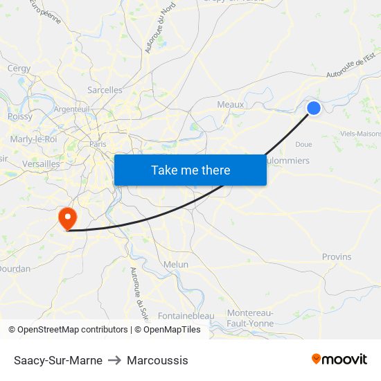 Saacy-Sur-Marne to Marcoussis map