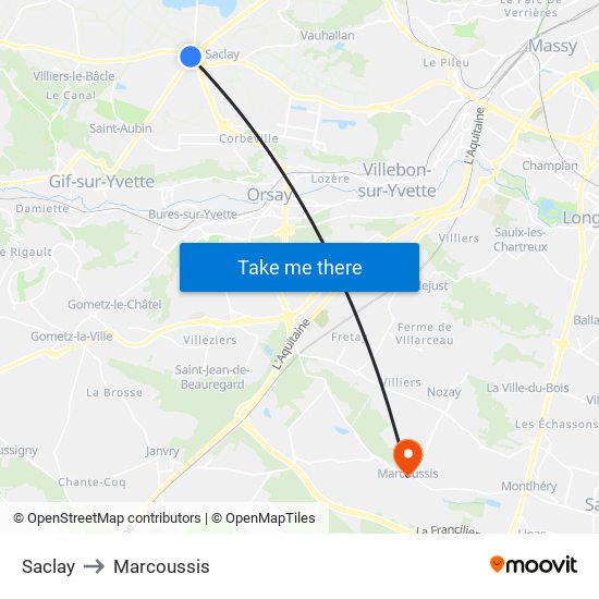 Saclay to Marcoussis map