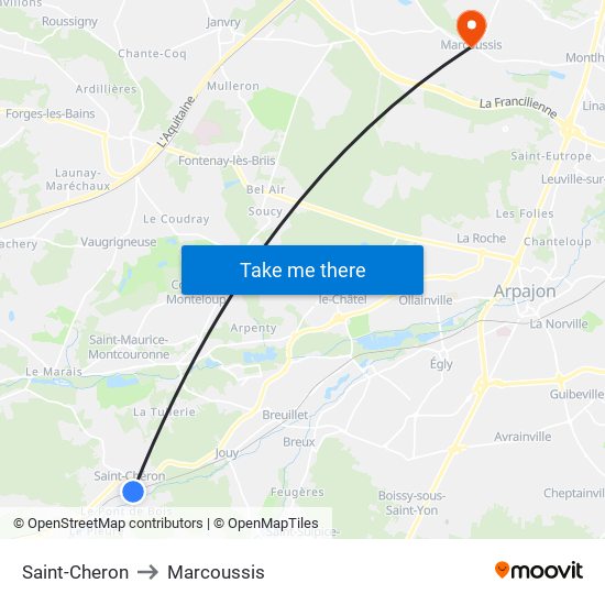 Saint-Cheron to Marcoussis map