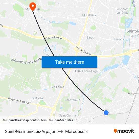 Saint-Germain-Les-Arpajon to Marcoussis map