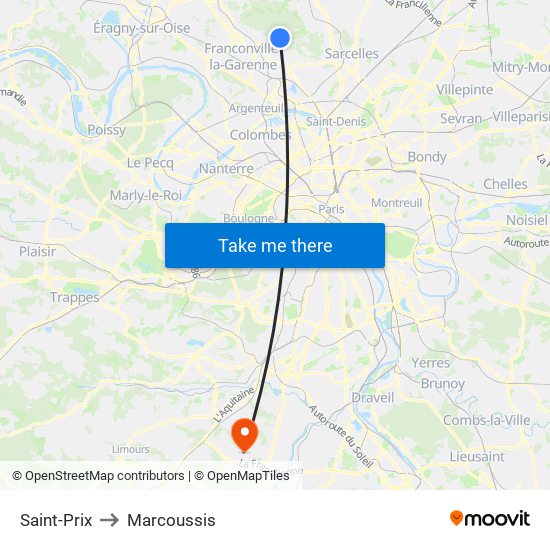 Saint-Prix to Marcoussis map