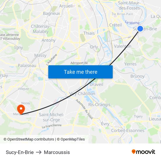 Sucy-En-Brie to Marcoussis map