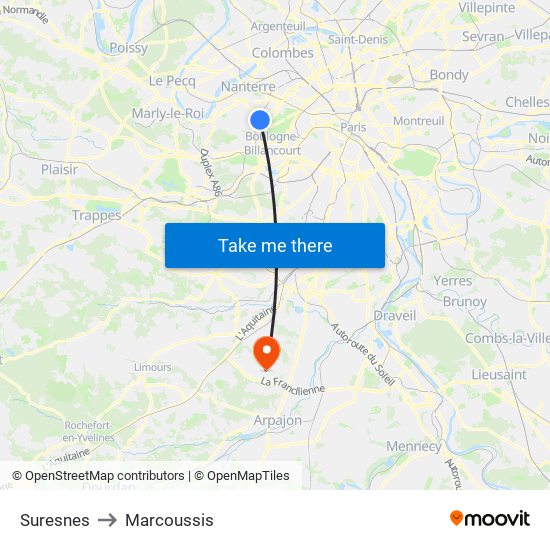 Suresnes to Marcoussis map