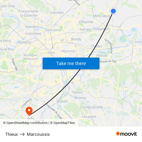 Thieux to Marcoussis map