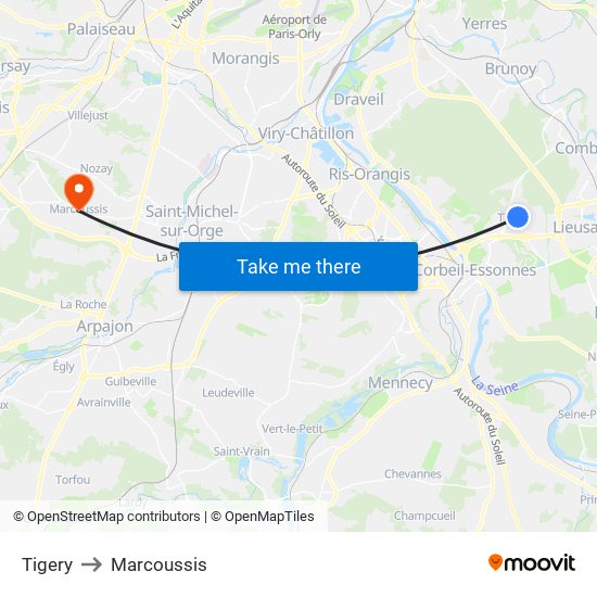 Tigery to Marcoussis map