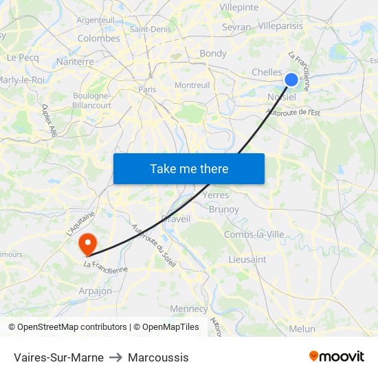 Vaires-Sur-Marne to Marcoussis map