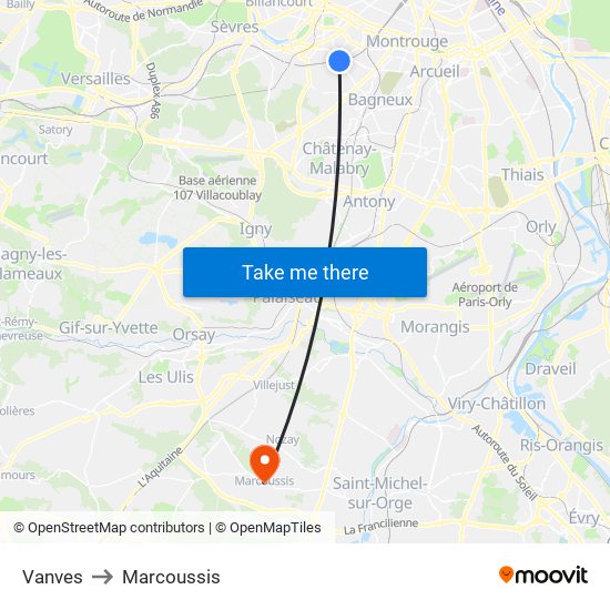 Vanves to Marcoussis map