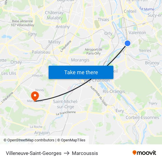 Villeneuve-Saint-Georges to Marcoussis map