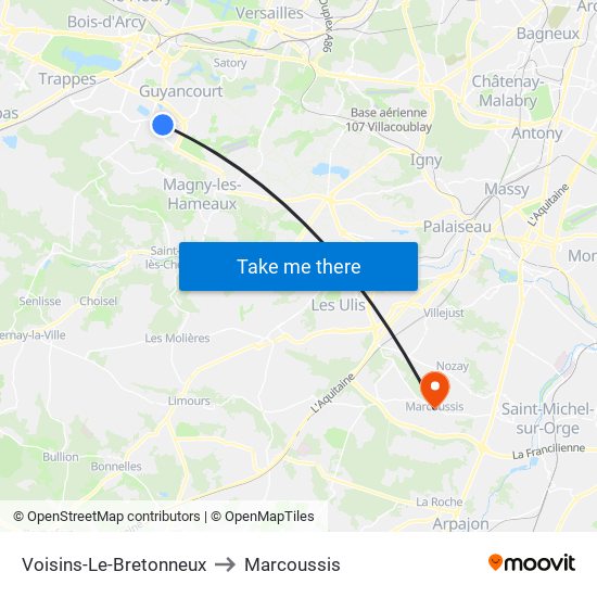 Voisins-Le-Bretonneux to Marcoussis map