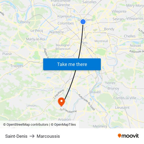 Saint-Denis to Marcoussis map