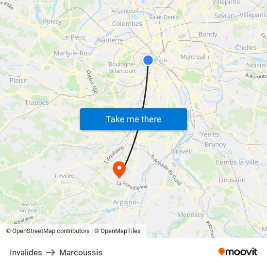 Invalides to Marcoussis map