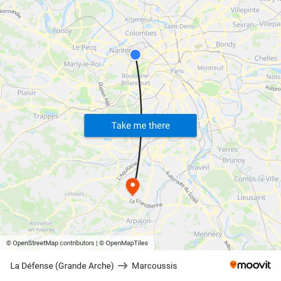 La Défense (Grande Arche) to Marcoussis map
