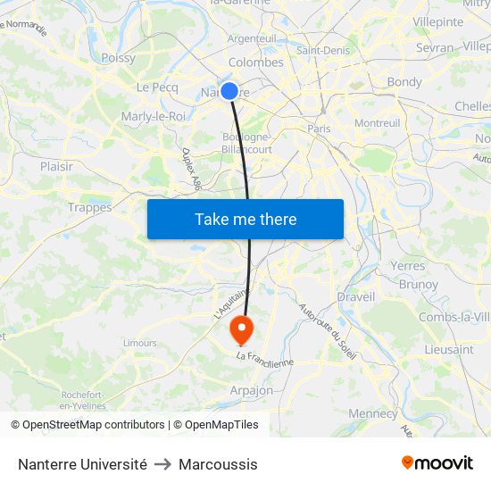 Nanterre Université to Marcoussis map