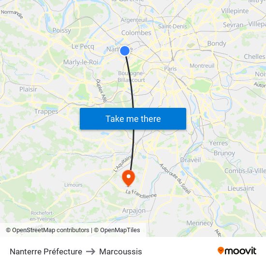 Nanterre Préfecture to Marcoussis map