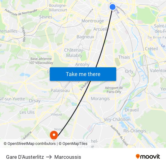 Gare D'Austerlitz to Marcoussis map