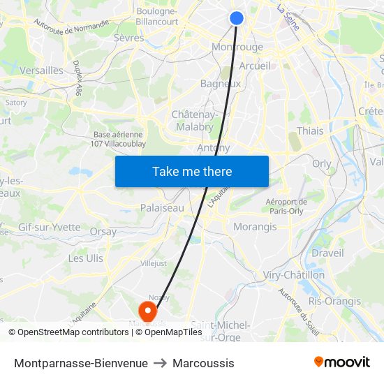 Montparnasse-Bienvenue to Marcoussis map