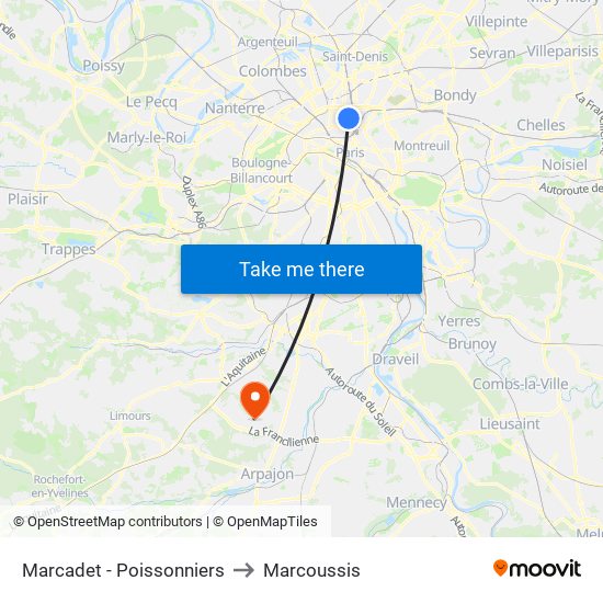 Marcadet - Poissonniers to Marcoussis map