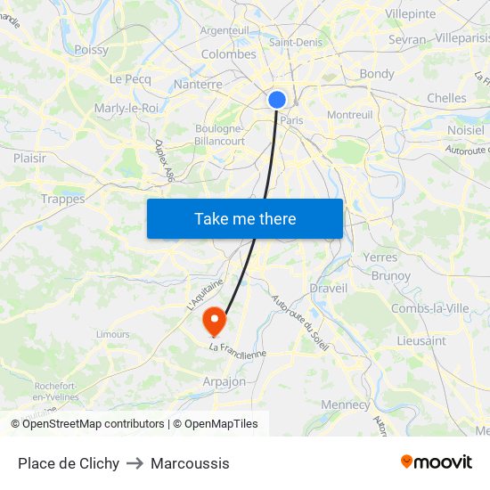 Place de Clichy to Marcoussis map