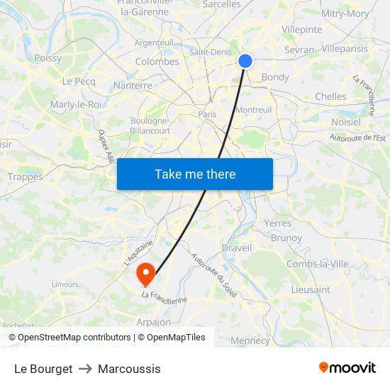 Le Bourget to Marcoussis map