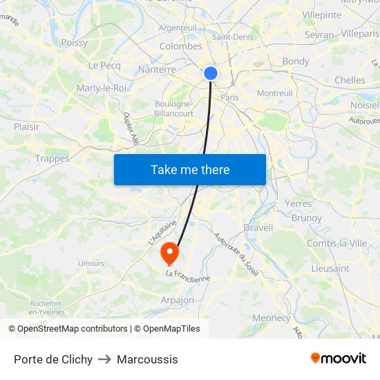 Porte de Clichy to Marcoussis map