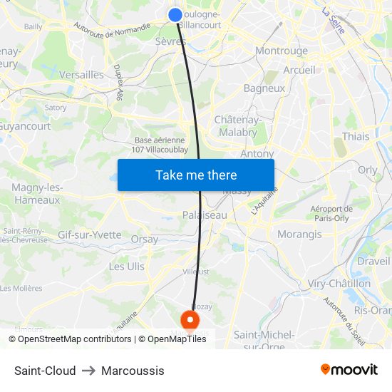 Saint-Cloud to Marcoussis map