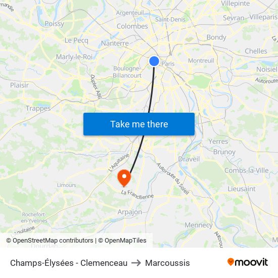 Champs-Élysées - Clemenceau to Marcoussis map