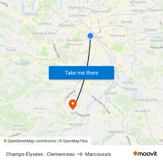 Champs-Élysées - Clemenceau to Marcoussis map