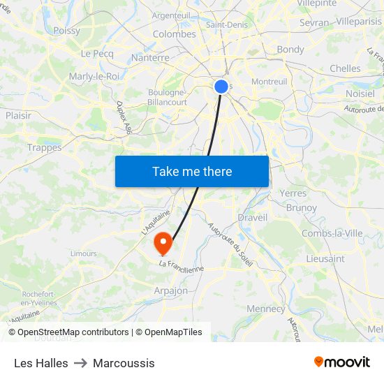 Les Halles to Marcoussis map